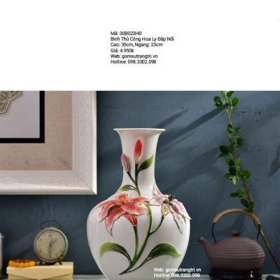 BÌNH THỦ CÔNG HOA LY ĐẮP NỔI